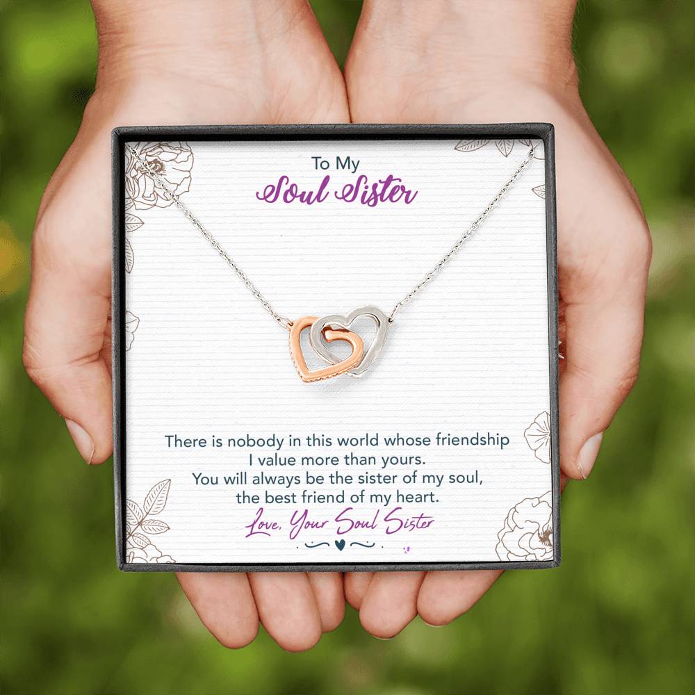 TO MY SOUL SISTER "THIS WORLD - SO" INTERLOCKING HEARTS NECKLACE GIFT SET - ON CLOUD NINE GIFTS