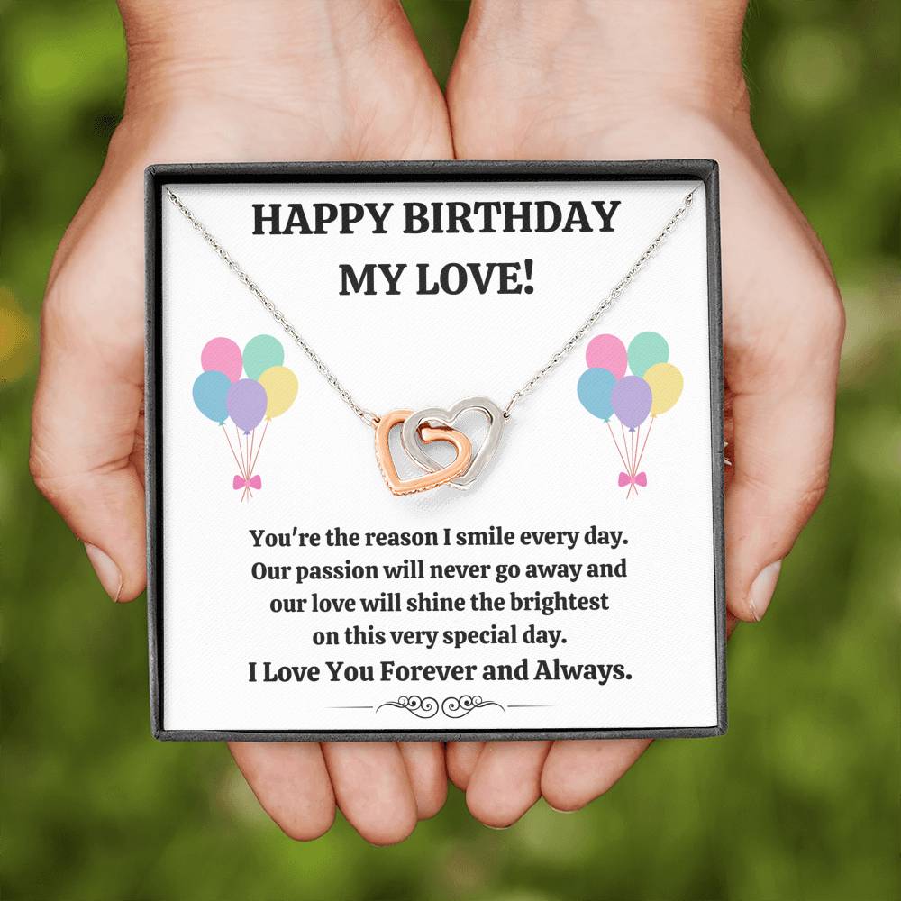 TO MY LOVE "REASON I SMILE" INTERLOCKING HEARTS NECKLACE BIRTHDAY GIFT SET - ON CLOUD NINE GIFTS