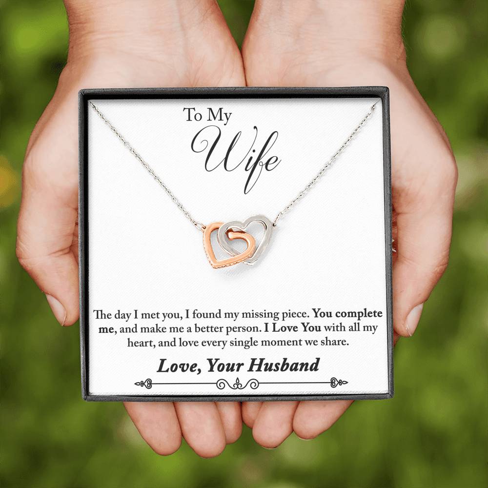 TO MY WIFE "MISSING PIECE - SO" INTERLOCKING HEARTS NECKLACE GIFT SET - ON CLOUD NINE GIFTS