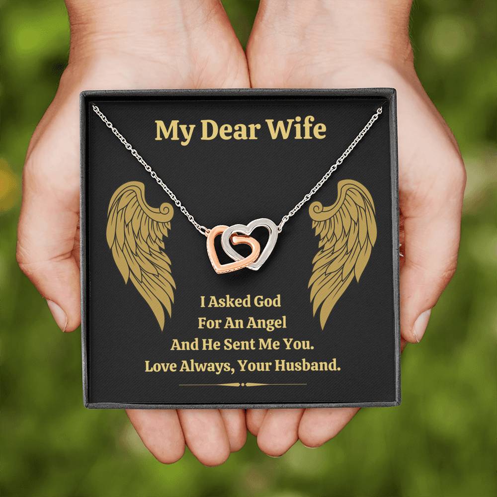 DEAR WIFE "ANGEL" INTERLOCKING HEARTS NECKLACE GIFT SET - ON CLOUD NINE GIFTS