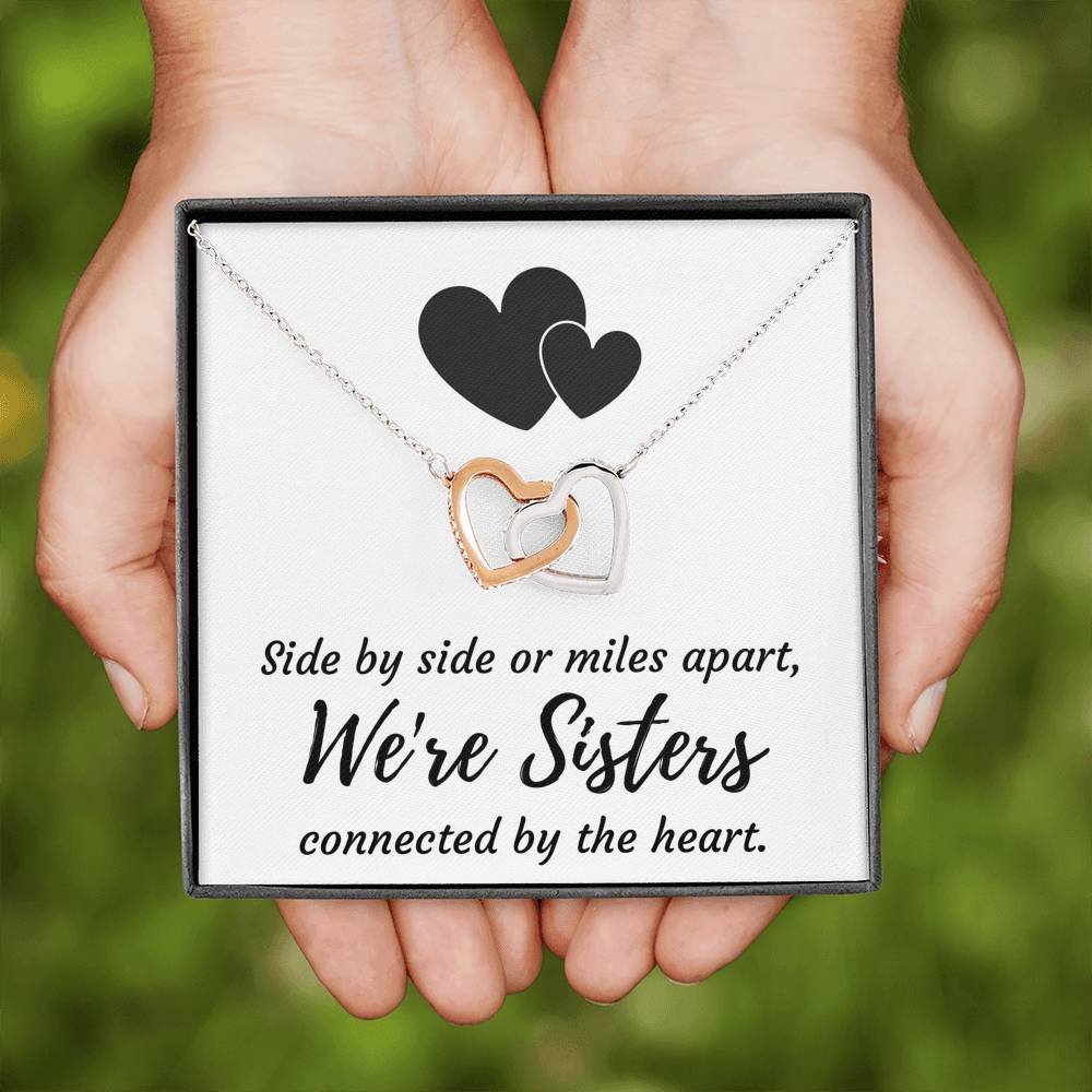 SISTERS CONNECTED BY THE HEART INTERLOCKING NECKLACE GIFT SET - ON CLOUD NINE GIFTS