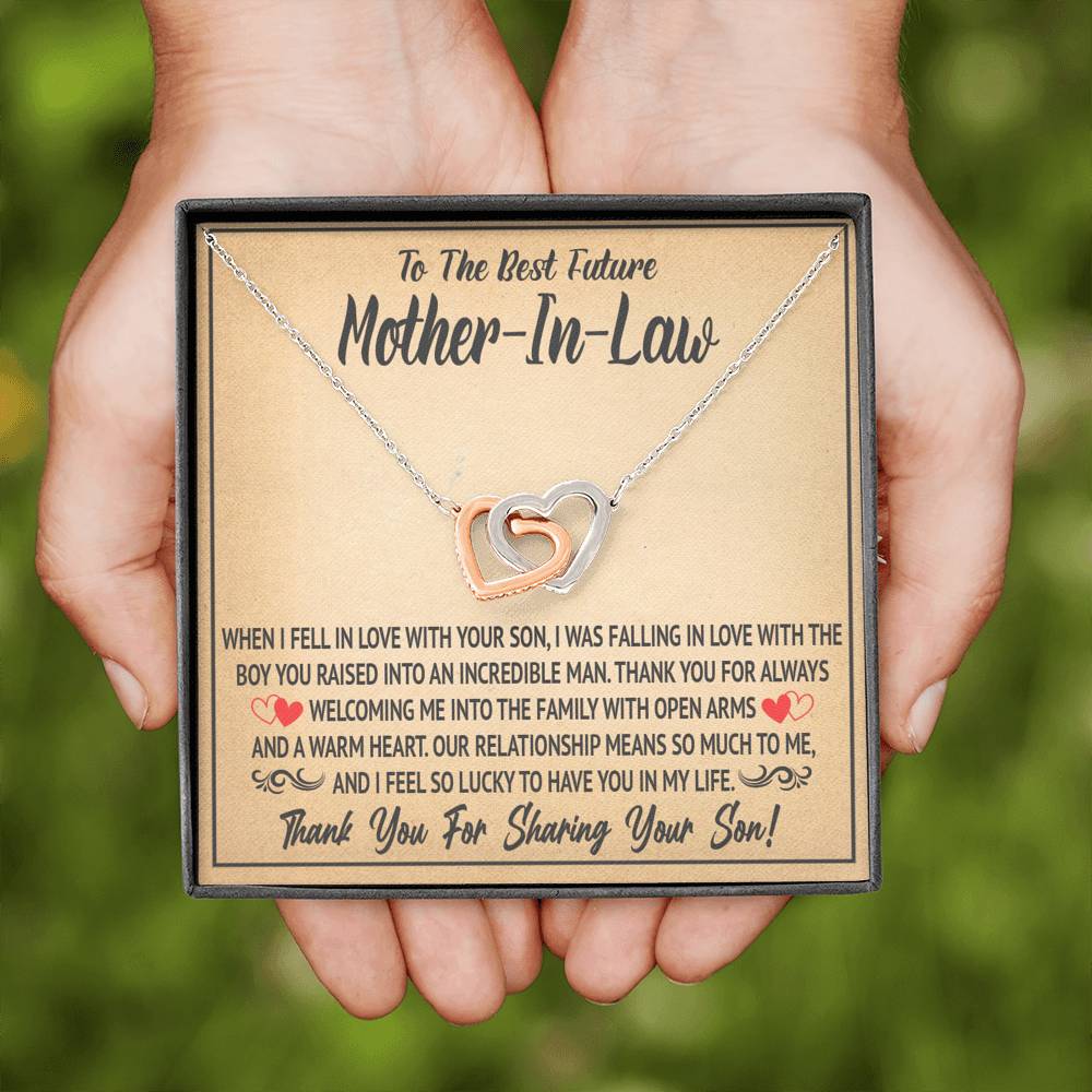 TO MY FUTURE MOTHER IN LAW SHARING INTERLOCKING HEARTS NECKLACE GIFT SET - ON CLOUD NINE GIFTS
