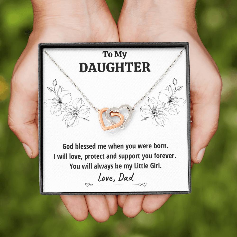 TO MY DAUGHTER FROM DAD "LITTLE GIRL" INTERLOCKING HEARTS NECKLACE GIFT SET - ON CLOUD NINE GIFTS