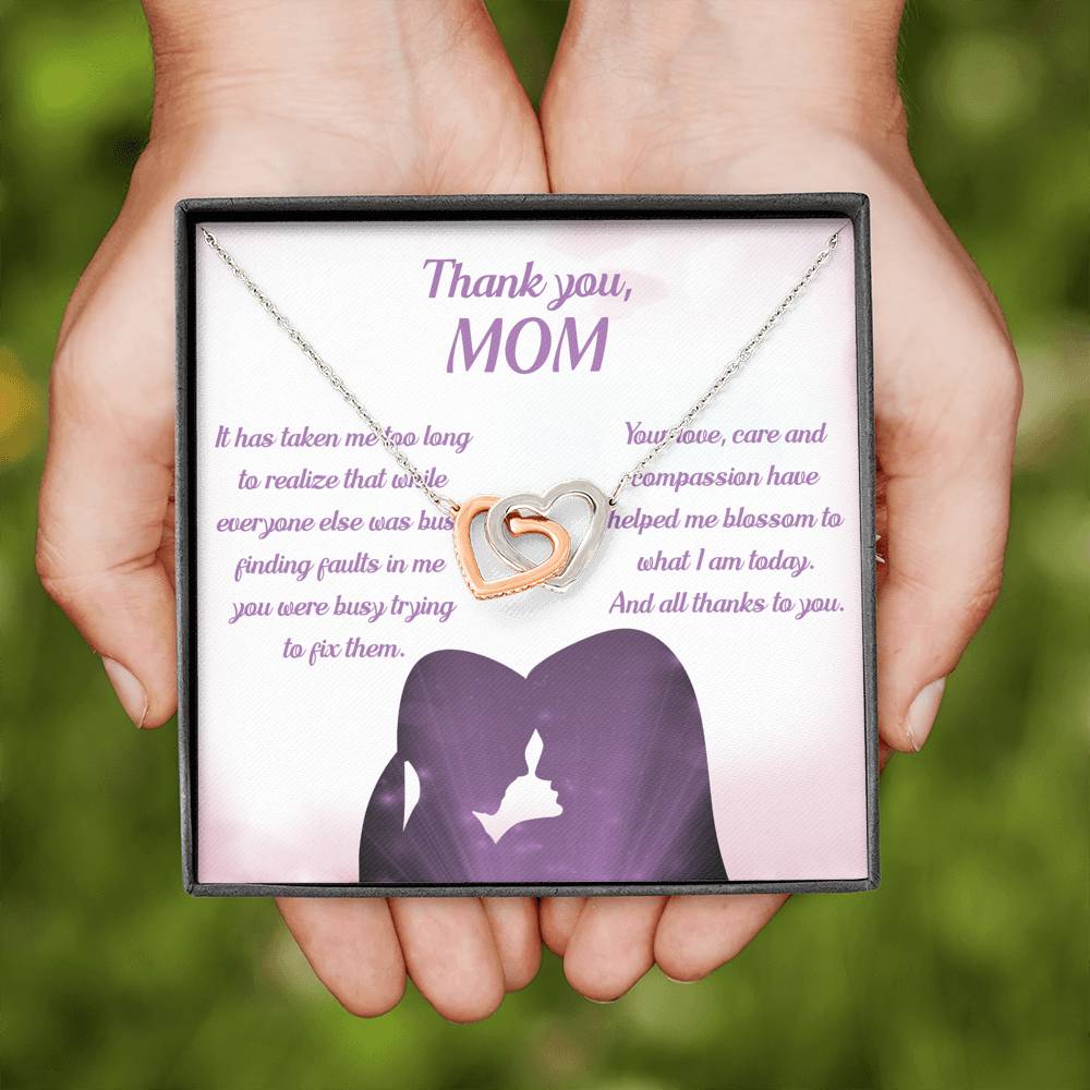 THANK YOU MOM "BLOSSOM PB" INTERLOCKING HEARTS NECKLACE GIFT SET - ON CLOUD NINE GIFTS