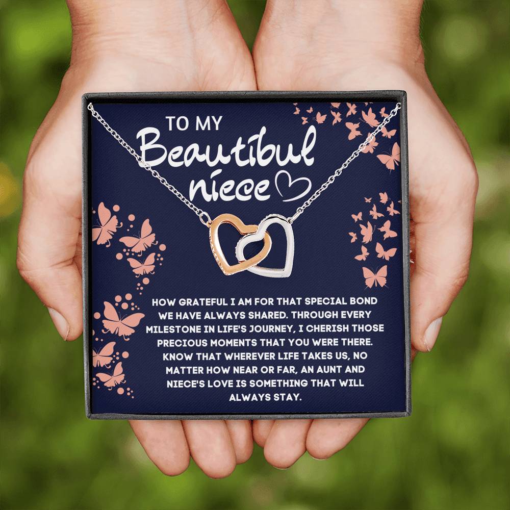 TO MY BEAUTIFUL NIECE INTERLOCKING HEART NECKLACE GIFT SET - ON CLOUD NINE GIFTS