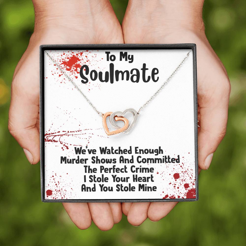 TO MY SOULMATE MURDER SHOWS INTERLOCKING HEARTS NECKLACE GIFT SET - ON CLOUD NINE GIFTS