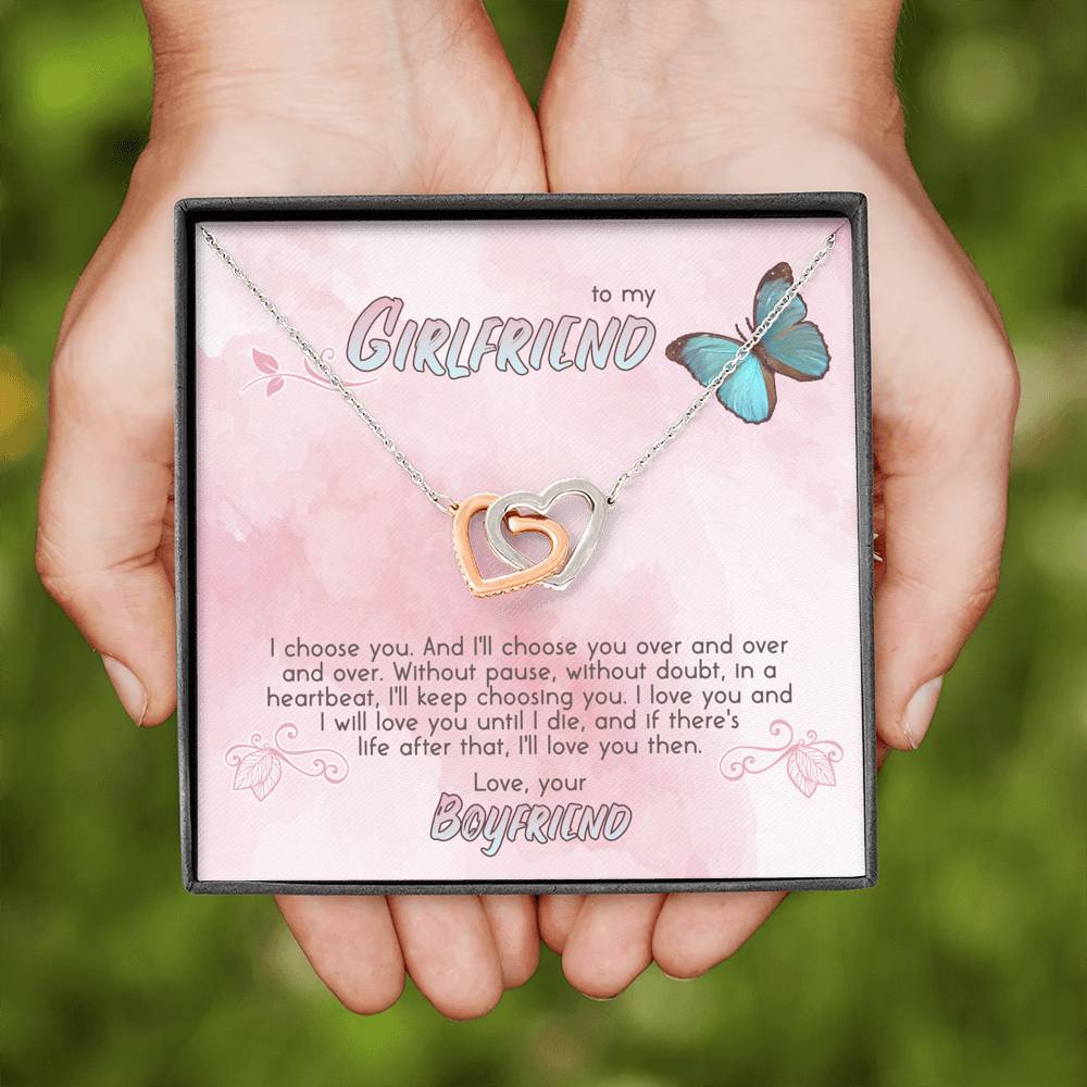 TO MY GIRLFRIEND "CHOOSE" INTERLOCKING HEARTS NECKLACE GIFT SET - ON CLOUD NINE GIFTS