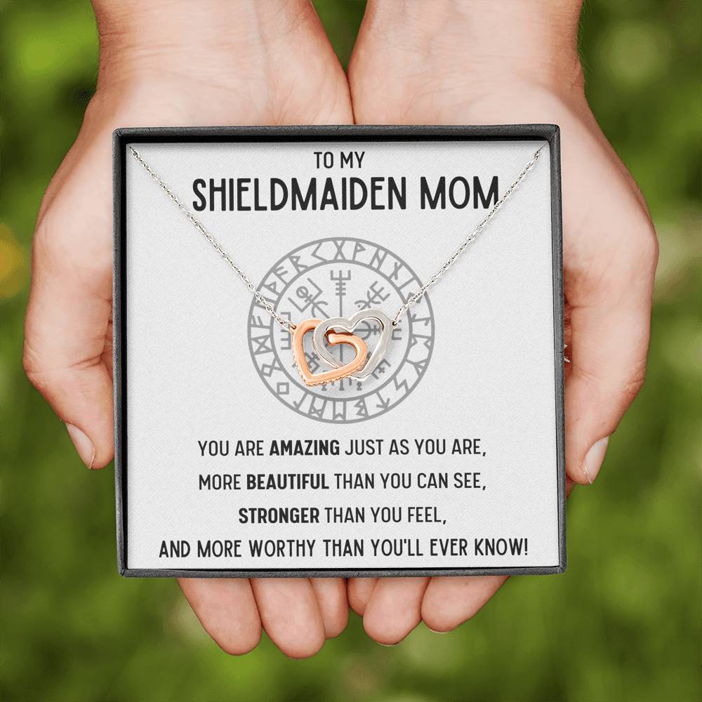 TO MY SHIELDMAIDEN MOM "WORTHY" INTERLOCKING HEARTS NECKLACE GIFT SET - ON CLOUD NINE GIFTS