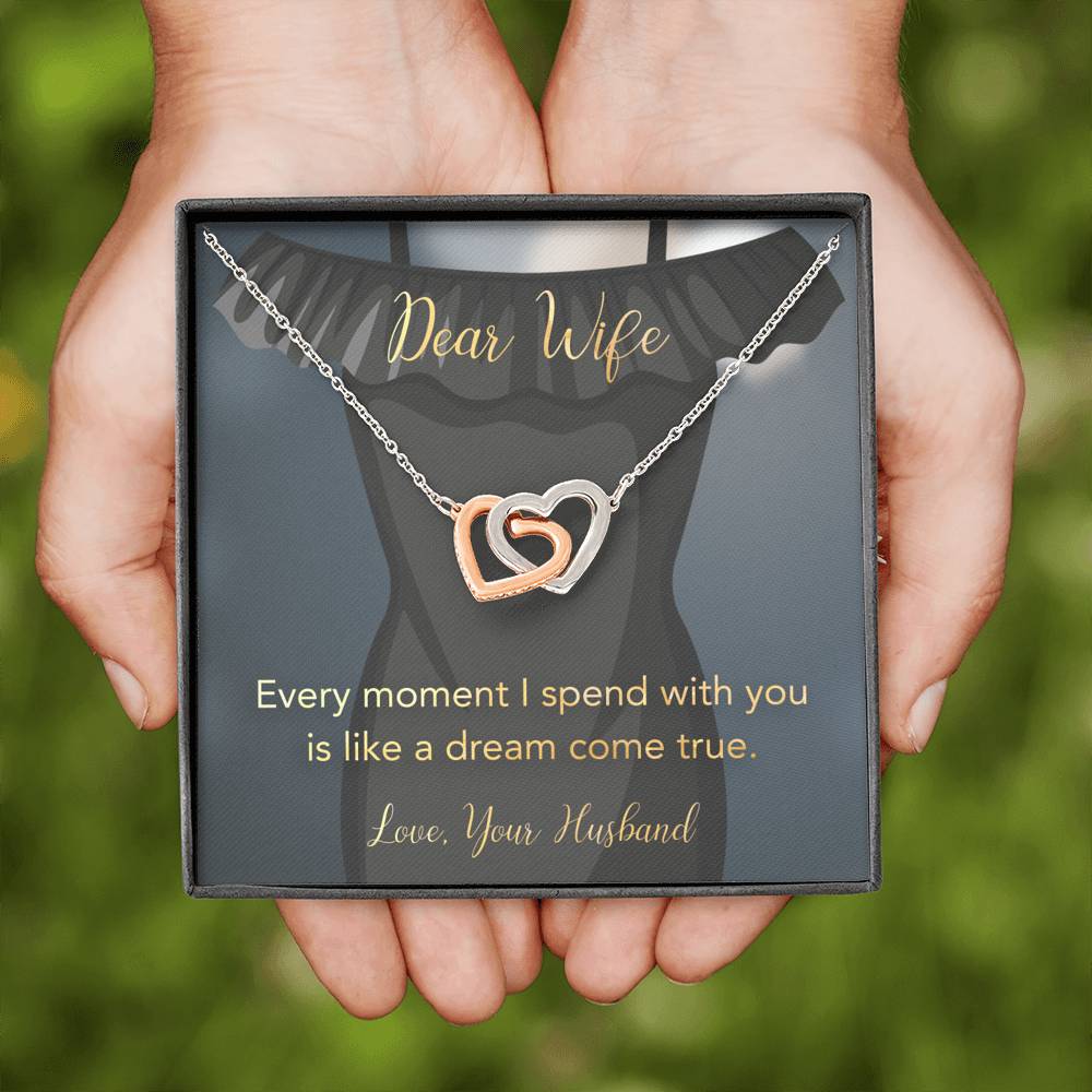 DEAR WIFE "COME TRUE" INTERLOCKING HEARTS NECKLACE GIFT SET - ON CLOUD NINE GIFTS