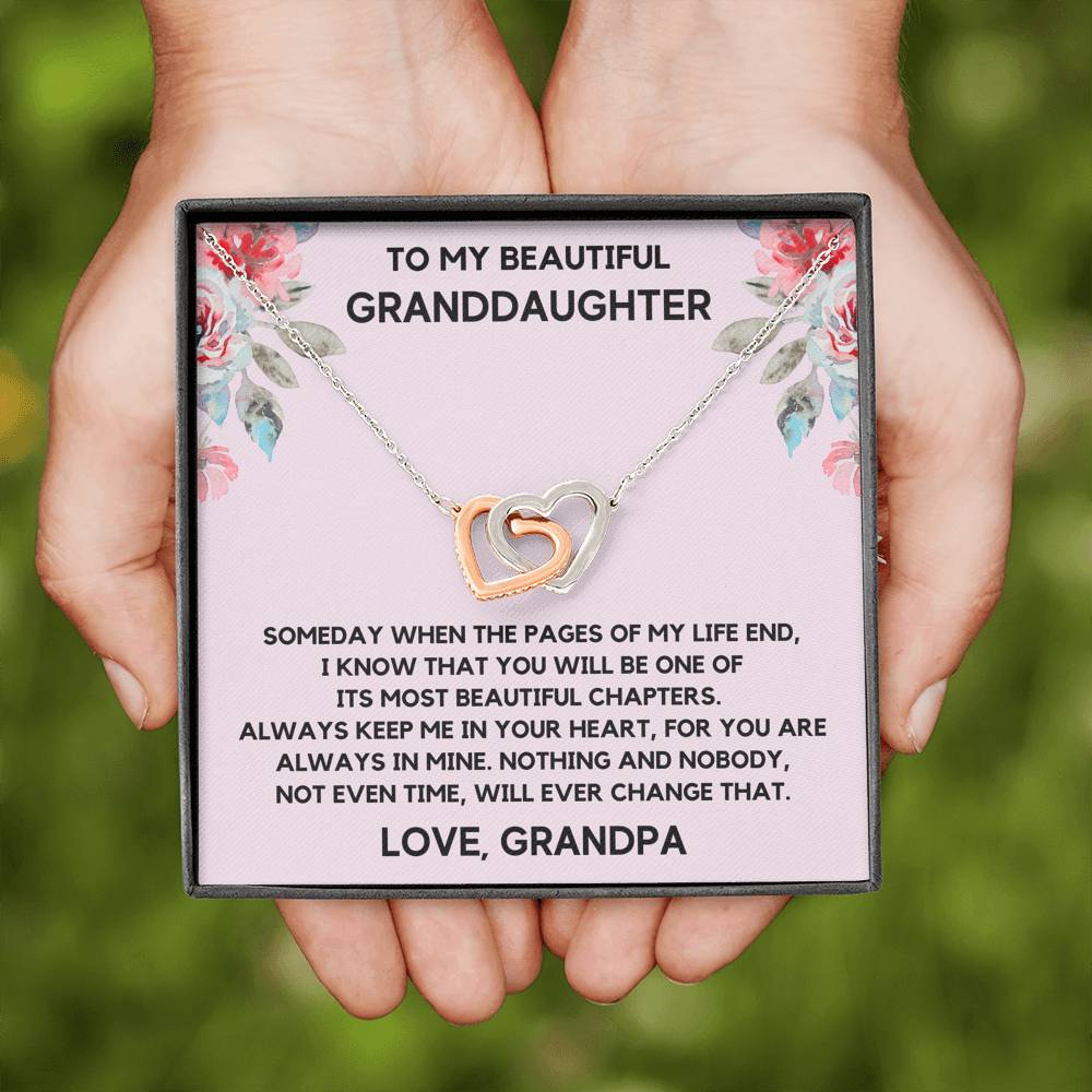 TO MY BEAUTIFUL GRANDDAUGHTER FROM GRANDPA CHAPTERS FLOWERS INTERLOCKING HEARTS NECKLACE GIFT SET - ON CLOUD NINE GIFTS