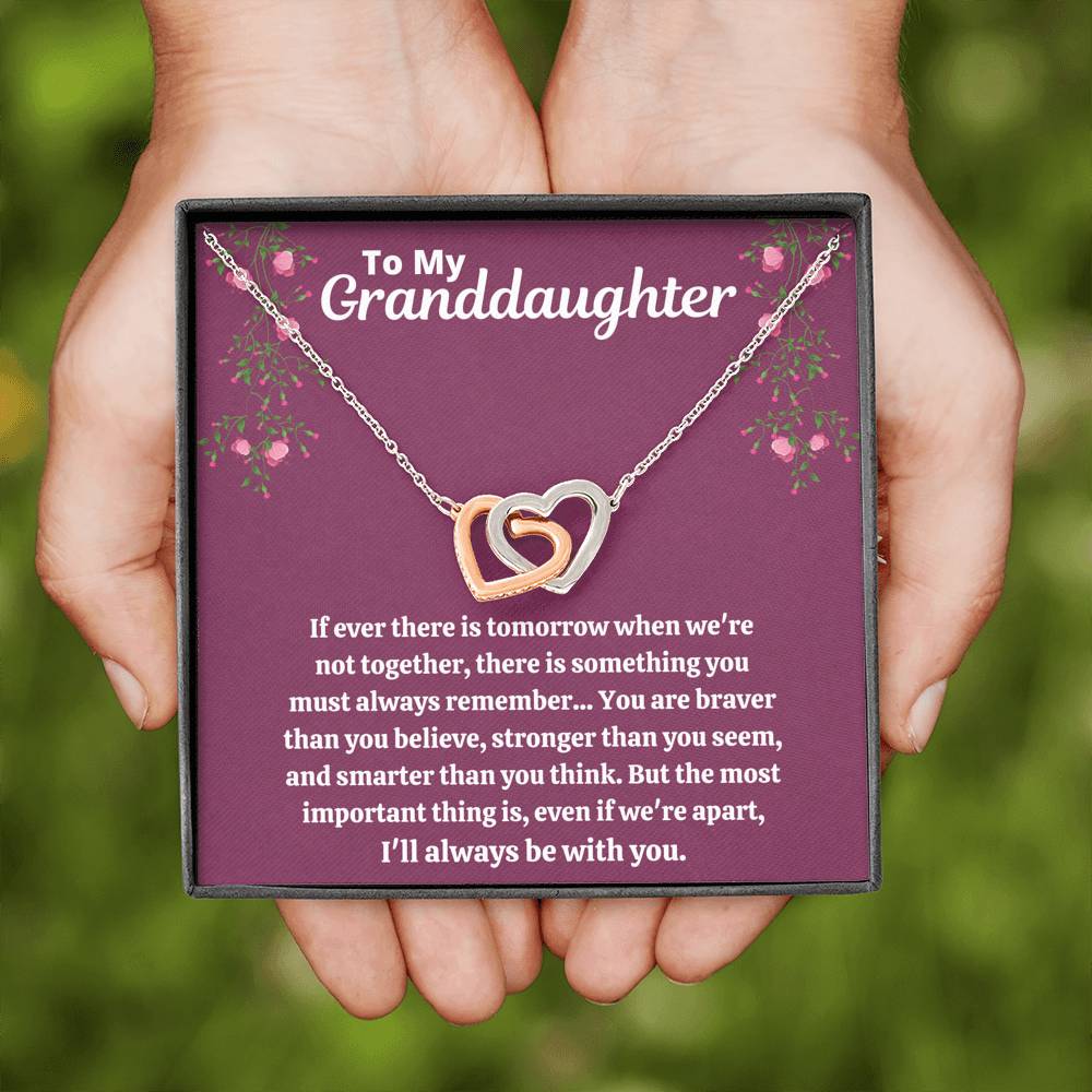 TO MY GRANDDAUGHTER "STRONGER THAN YOU SEEM - PURPLE" INTERLOCKING HEARTS NECKLACE GIFT SET - ON CLOUD NINE GIFTS