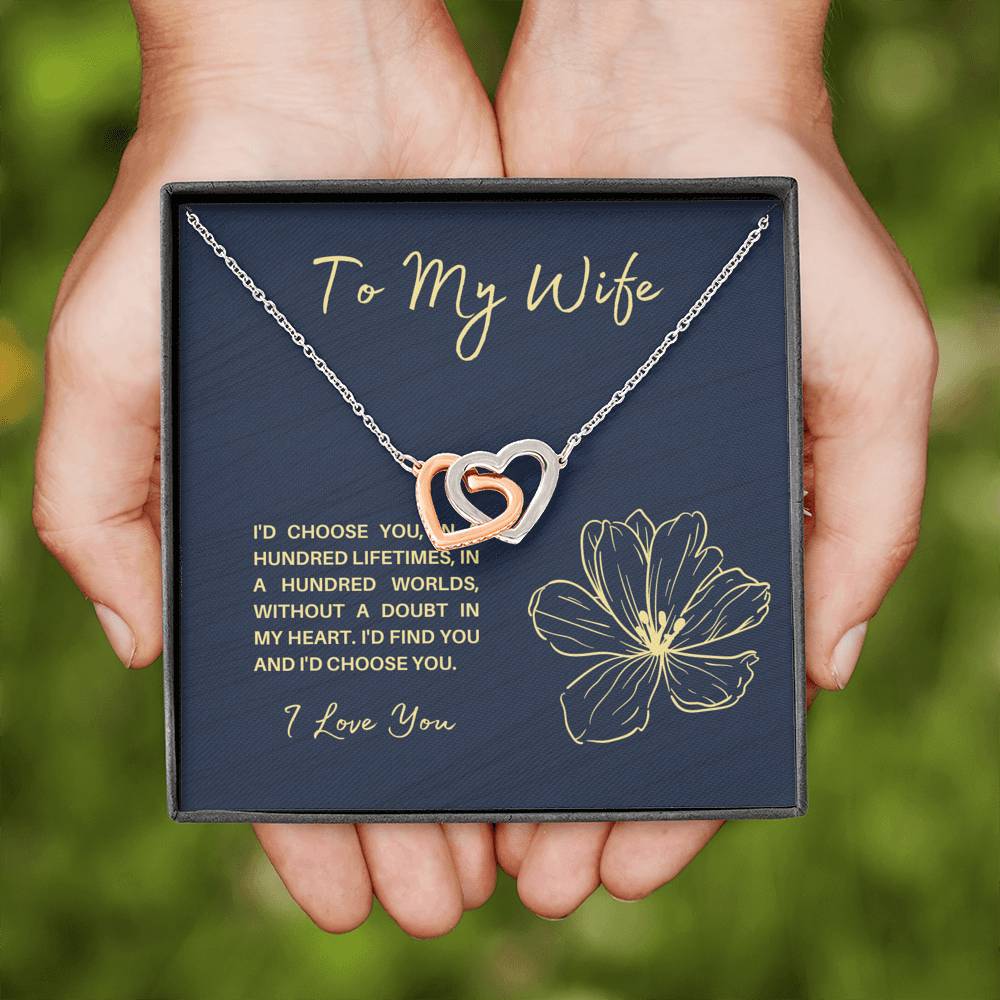 TO MY WIFE "HUNDRED LIFETIMES" INTERLOCKING HEARTS NECKLACE GIFT SET - ON CLOUD NINE GIFTS