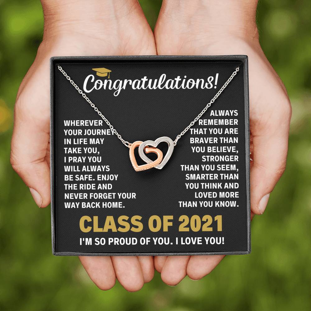 CLASS OF 2021 BRAVER INTERLOCKING HEARTS NECKLACE GIFT SET - ON CLOUD NINE GIFTS