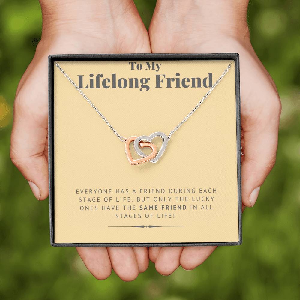 TO MY LIFELONG FRIEND "SAME FRIEND" INTERLOCKING HEARTS NECKLACE GIFT SET - ON CLOUD NINE GIFTS