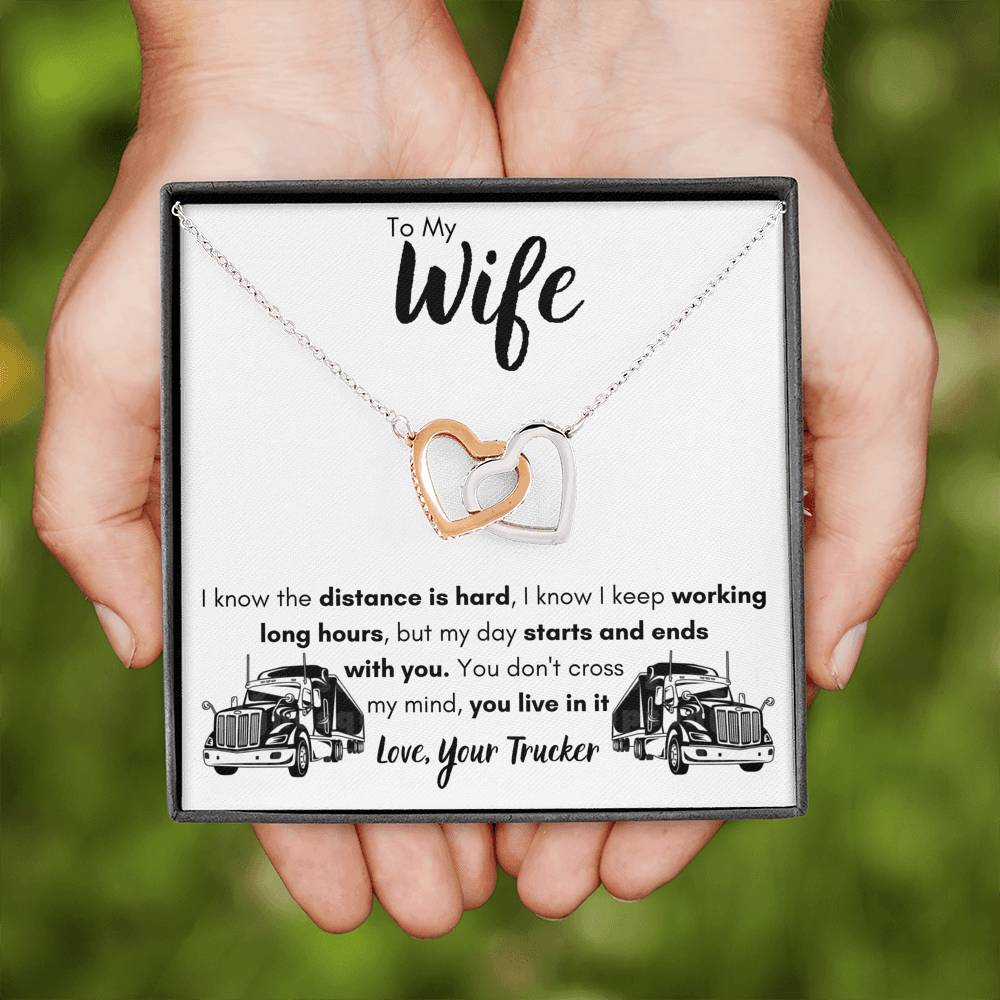 TO MY WIFE "LOVE, YOUR TRUCKER" INTERLOCKING NECKLACE GIFT SET - ON CLOUD NINE GIFTS