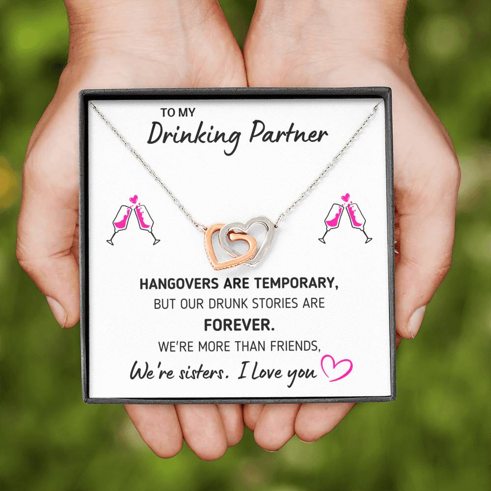 TO MY DRINKING PARTNER "MORE THAN FRIENDS" INTERLOCKING NECKLACE GIFT SET - ON CLOUD NINE GIFTS