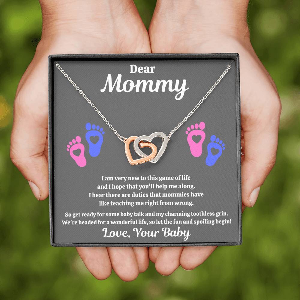 DEAR MOMMY "SPOILING HEART-FEET" INTERLOCKING HEARTS NECKLACE GIFT SET - ON CLOUD NINE GIFTS