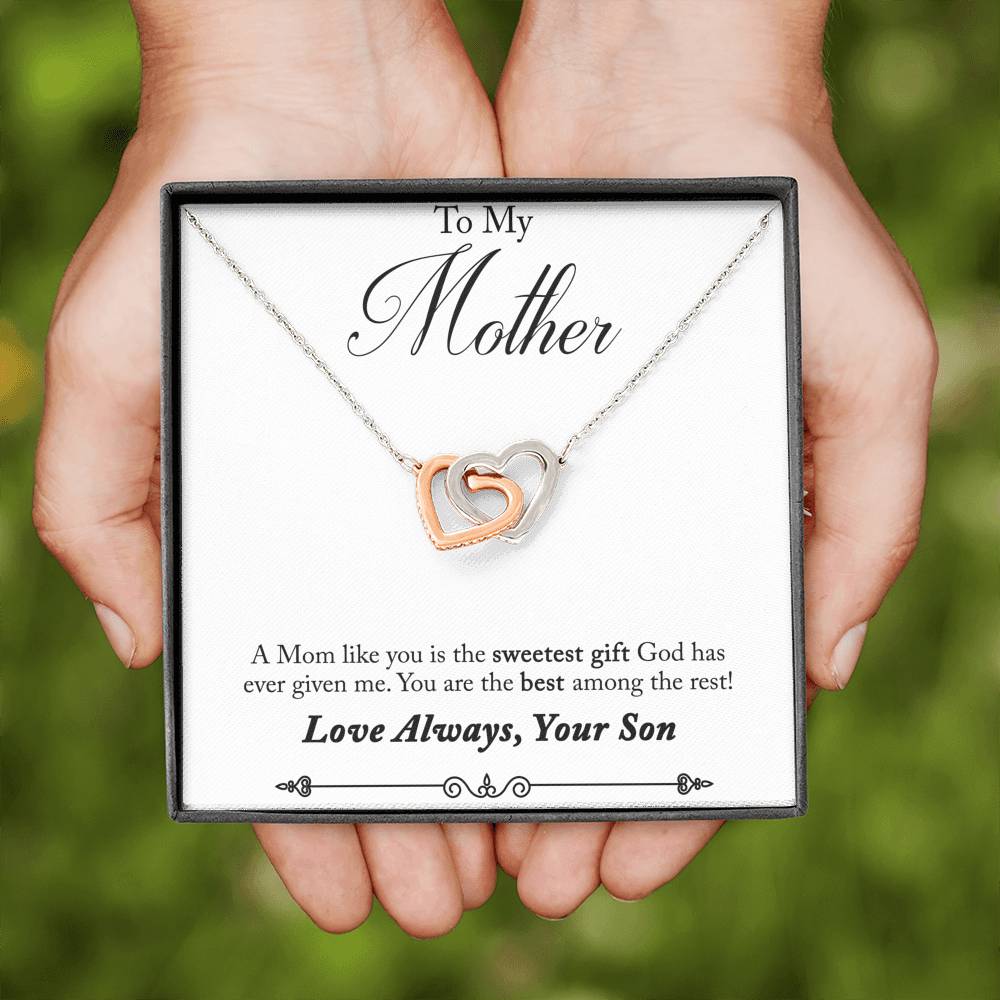 TO MY MOTHER "AMONG THE REST - SO" INTERLOCKING HEARTS NECKLACE GIFT SET - ON CLOUD NINE GIFTS