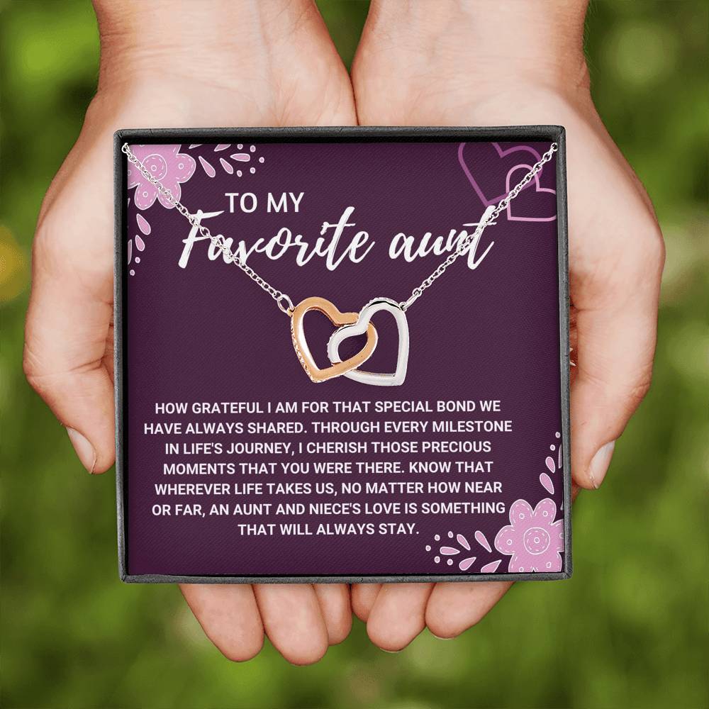 TO MY FAVORITE AUNT "LOVE WILL ALWAYS STAY" INTERLOCKING HEART NECKLACE GIFT SET - ON CLOUD NINE GIFTS