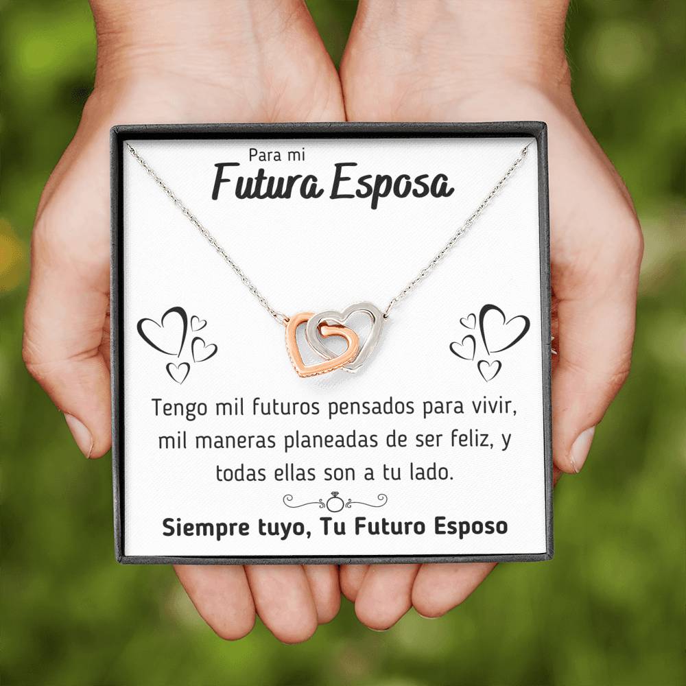 PARA MI FUTURA ESPOSA "MIL MANERAS" INTERLOCKING HEARTS NECKLACE GIFT SET - ON CLOUD NINE GIFTS