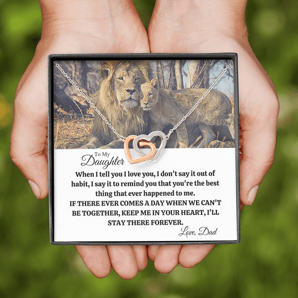 TO MY DAUGHTER "OUT OF HABIT - LION" INTERLOCKING HEARTS NECKLACE GIFT SET - ON CLOUD NINE GIFTS