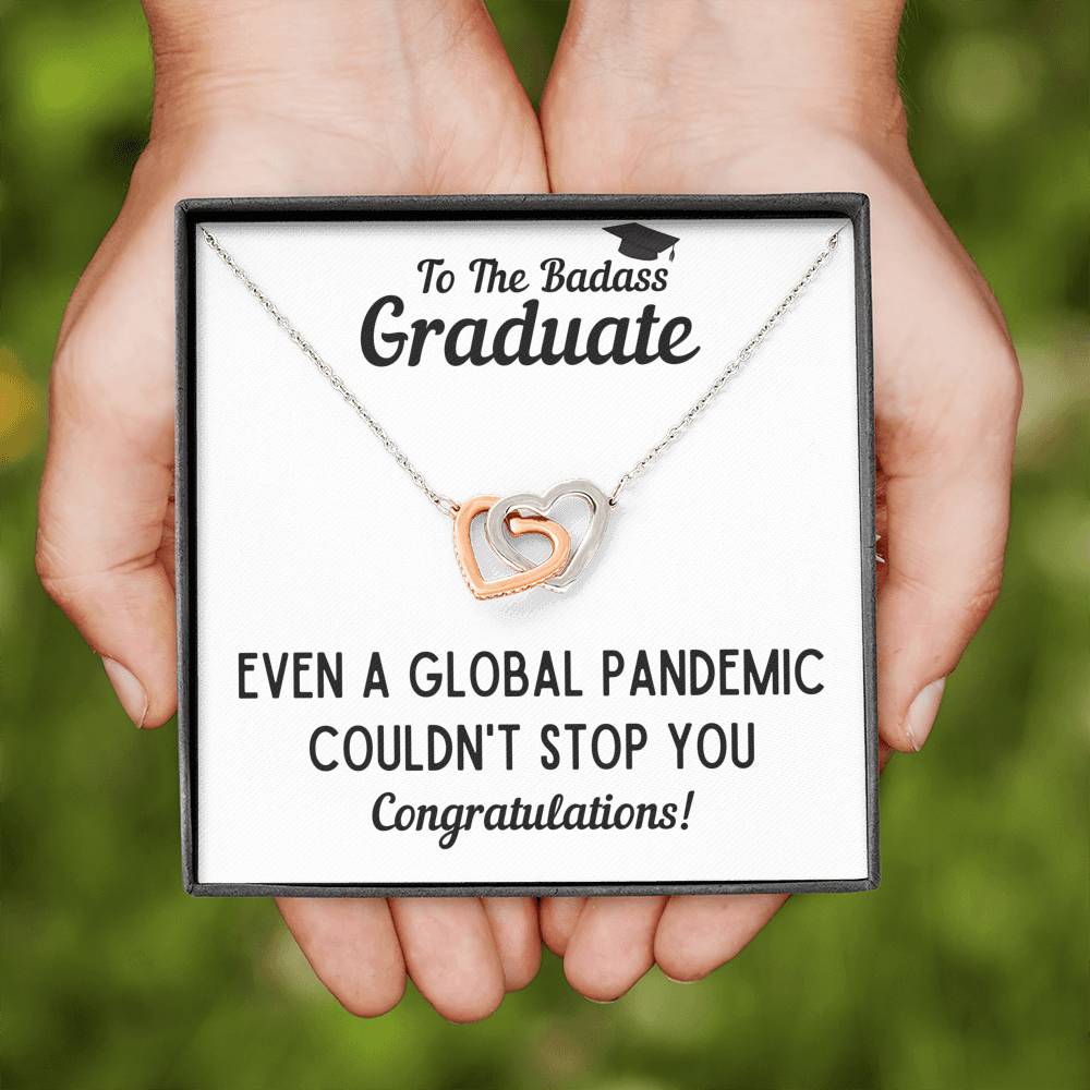 TO THE BADASS GRADUATE STOP INTERLOCKING HEARTS NECKLACE GIFT SET - ON CLOUD NINE GIFTS