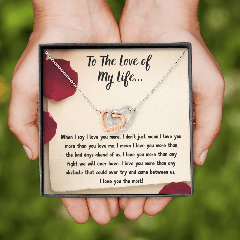 TO THE LOVE OF MY LIFE "LOVE NOTE" INTERLOCKING HEARTS NECKLACE GIFT SET - ON CLOUD NINE GIFTS