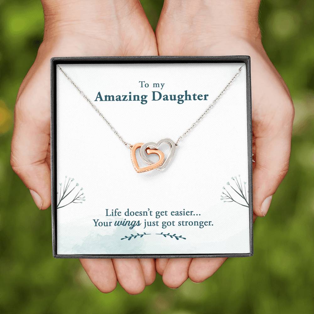 TO MY AMAZING DAUGHTER "WINGS" INTERLOCKING HEARTS NECKLACE GIFT SET - ON CLOUD NINE GIFTS