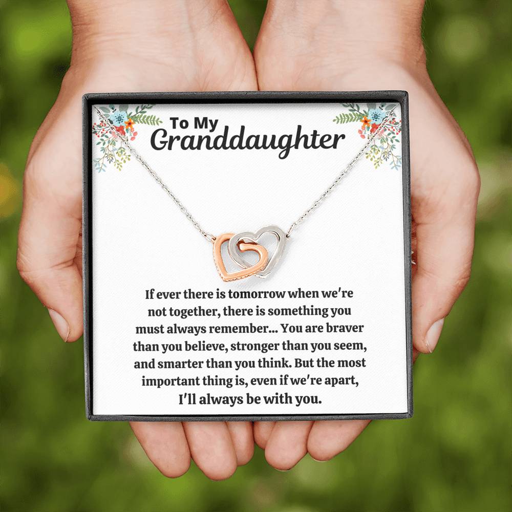 TO MY GRANDDAUGHTER "STRONGER THAN YOU SEEM" INTERLOCKING HEARTS NECKLACE GIFT SET - ON CLOUD NINE GIFTS