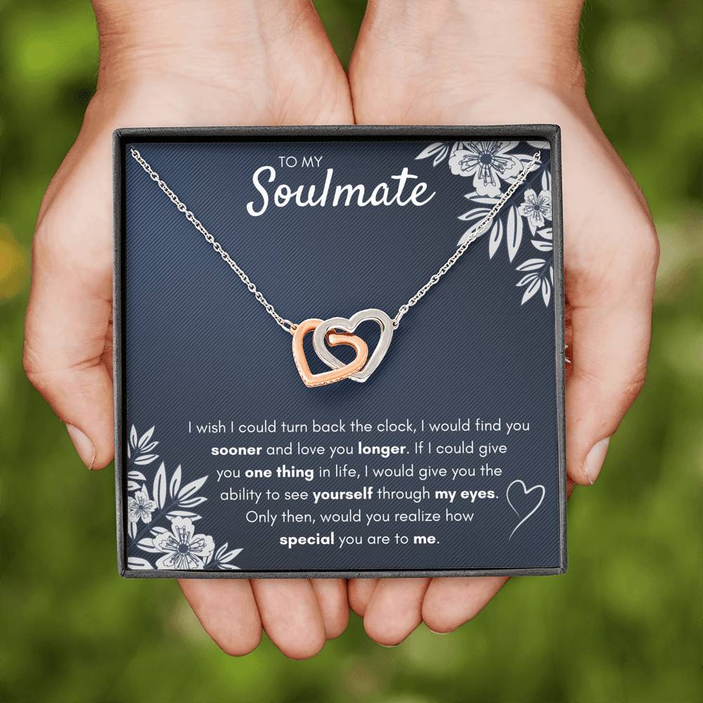 TO MY SOULMATE "FIND YOU SOONER" INTERLOCKING HEARTS NECKLACE GIFT SET - ON CLOUD NINE GIFTS