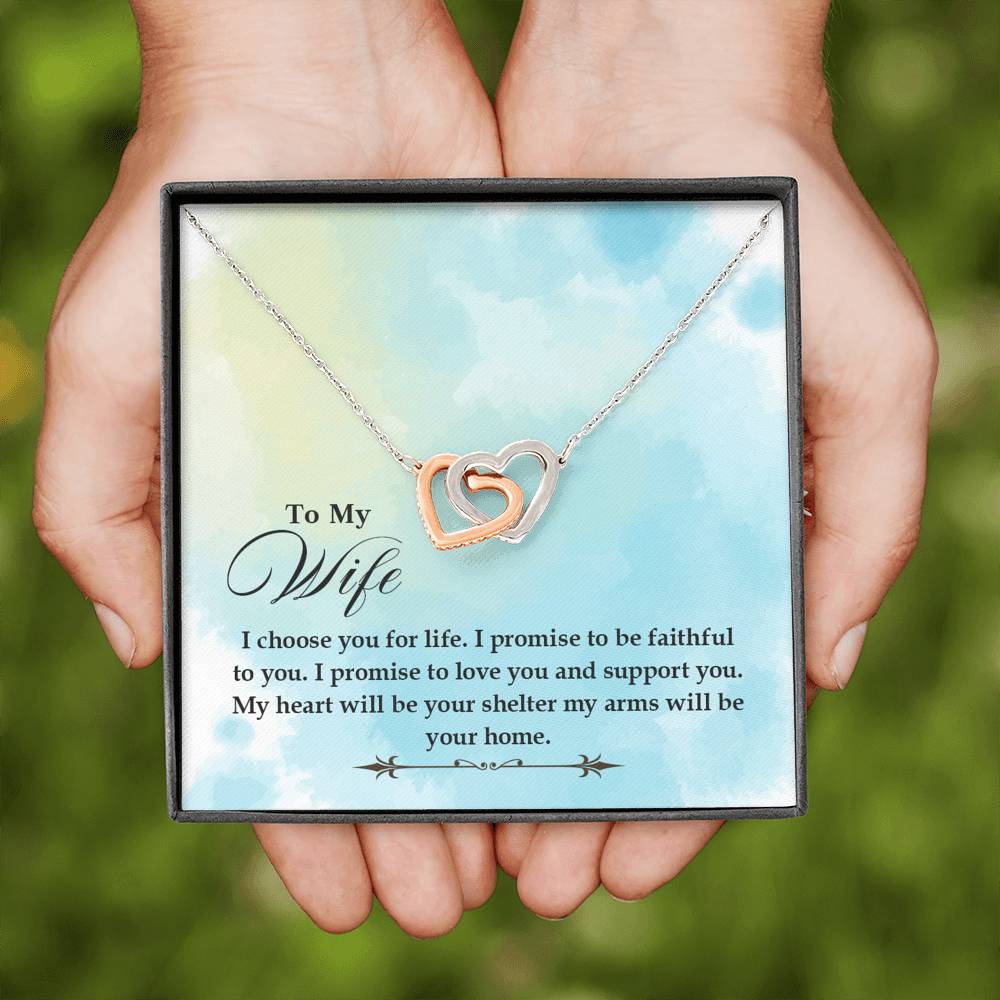 TO MY WIFE "SHELTER- SO" INTERLOCKING HEARTS NECKLACE GIFT SET - ON CLOUD NINE GIFTS