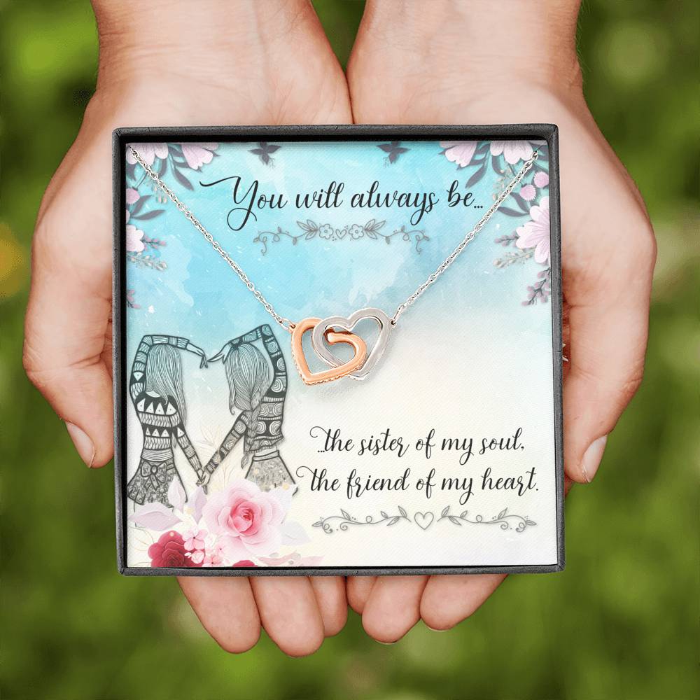 TO MY BEST FRIEND "SISTER OF MY SOUL" INTERLOCKING HEARTS NECKLACE GIFT SET - ON CLOUD NINE GIFTS