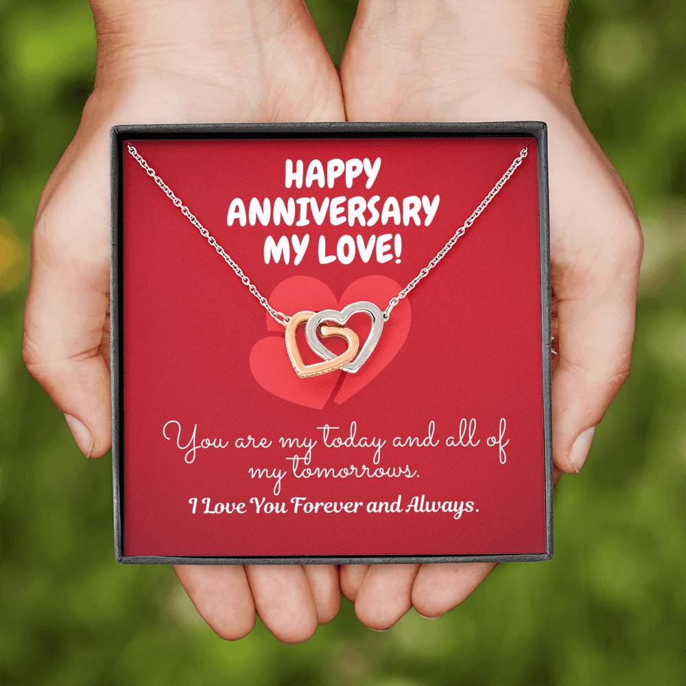 TO MY LOVE "TOMORROW" INTERLOCKING HEARTS NECKLACE ANNYVERSARY GIFT SET - ON CLOUD NINE GIFTS