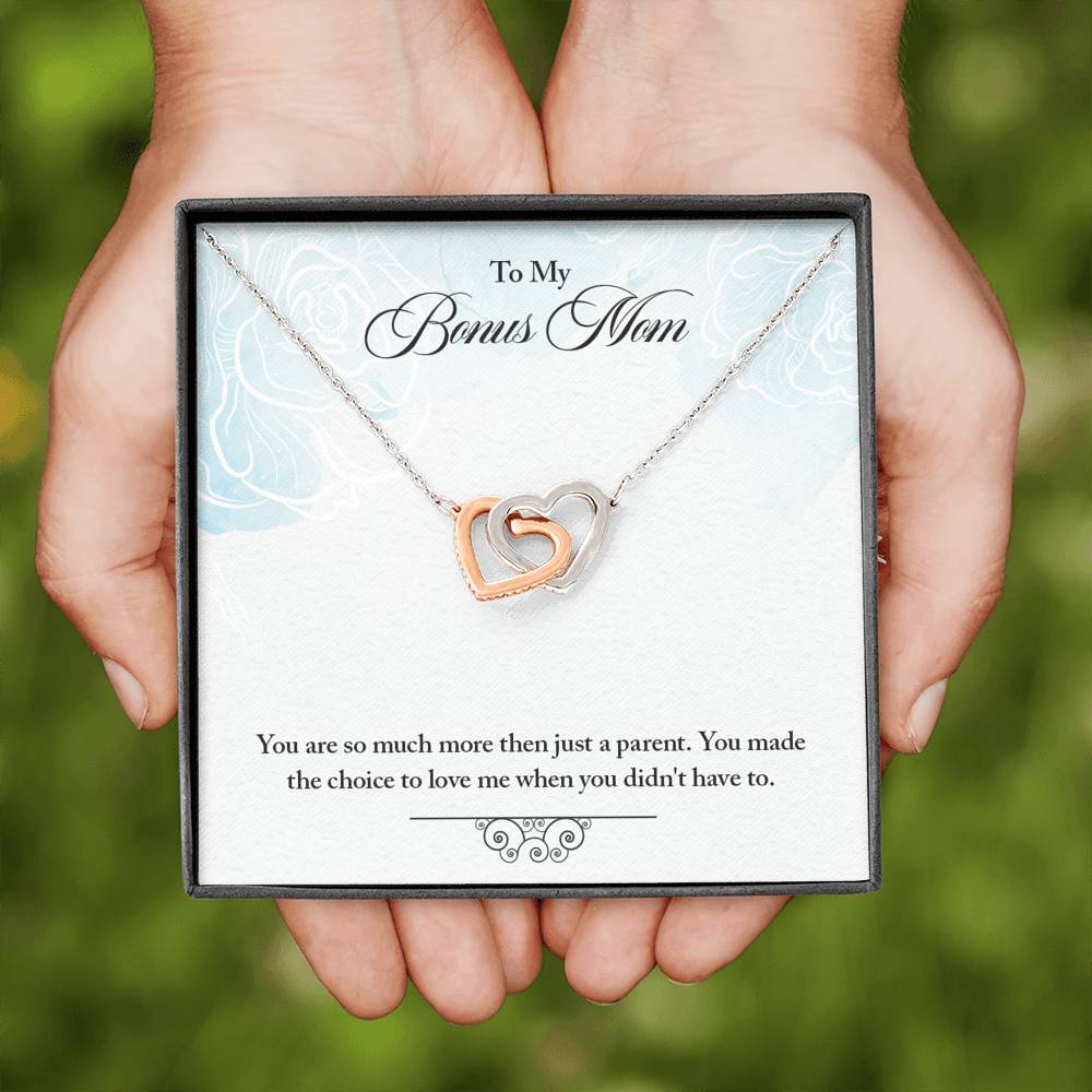 TO MY BONUS MOM "CHOICE-SO" INTERLOCKING HEARTS NECKLACE GIFT SET - ON CLOUD NINE GIFTS