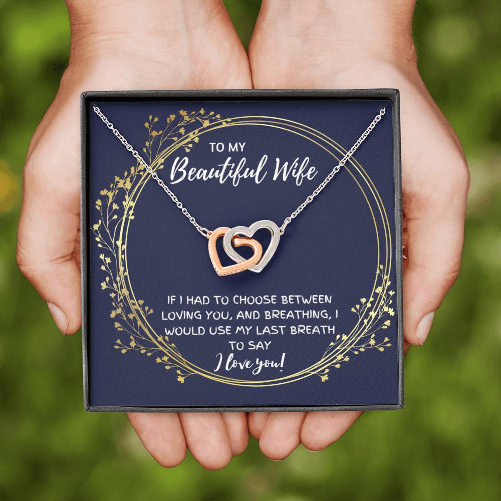 TO MY BEAUTIFUL WIFE "BREATHING" INTERLOCKING HEARTS NECKLACE GIFT SET - ON CLOUD NINE GIFTS