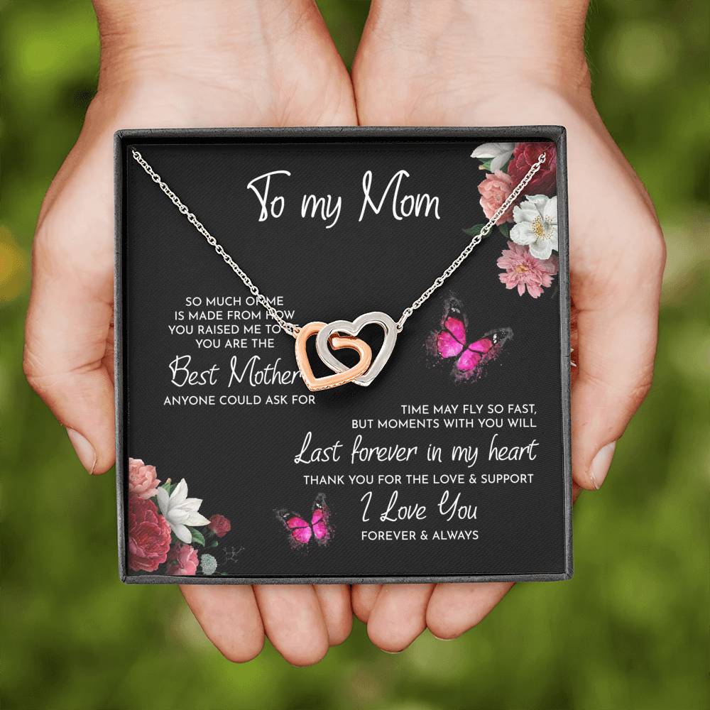 TO MY MOM "RAISED-PB" INTERLOCKING HEARTS NECKLACE GIFT SET - ON CLOUD NINE GIFTS