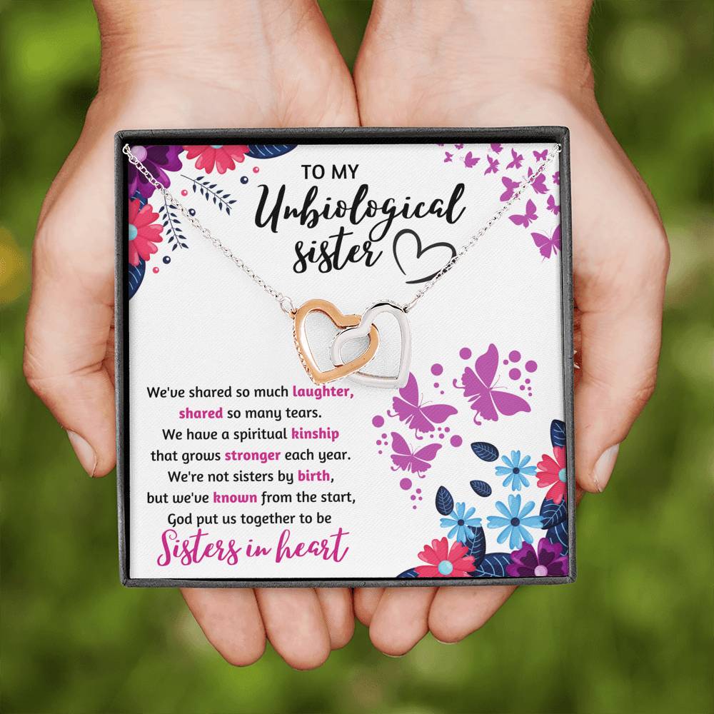 TO MY UNBIOLOGICAL SISTER "SISTERS IN HEART" INTERLOCKING NECKLACE GIFT SET - ON CLOUD NINE GIFTS