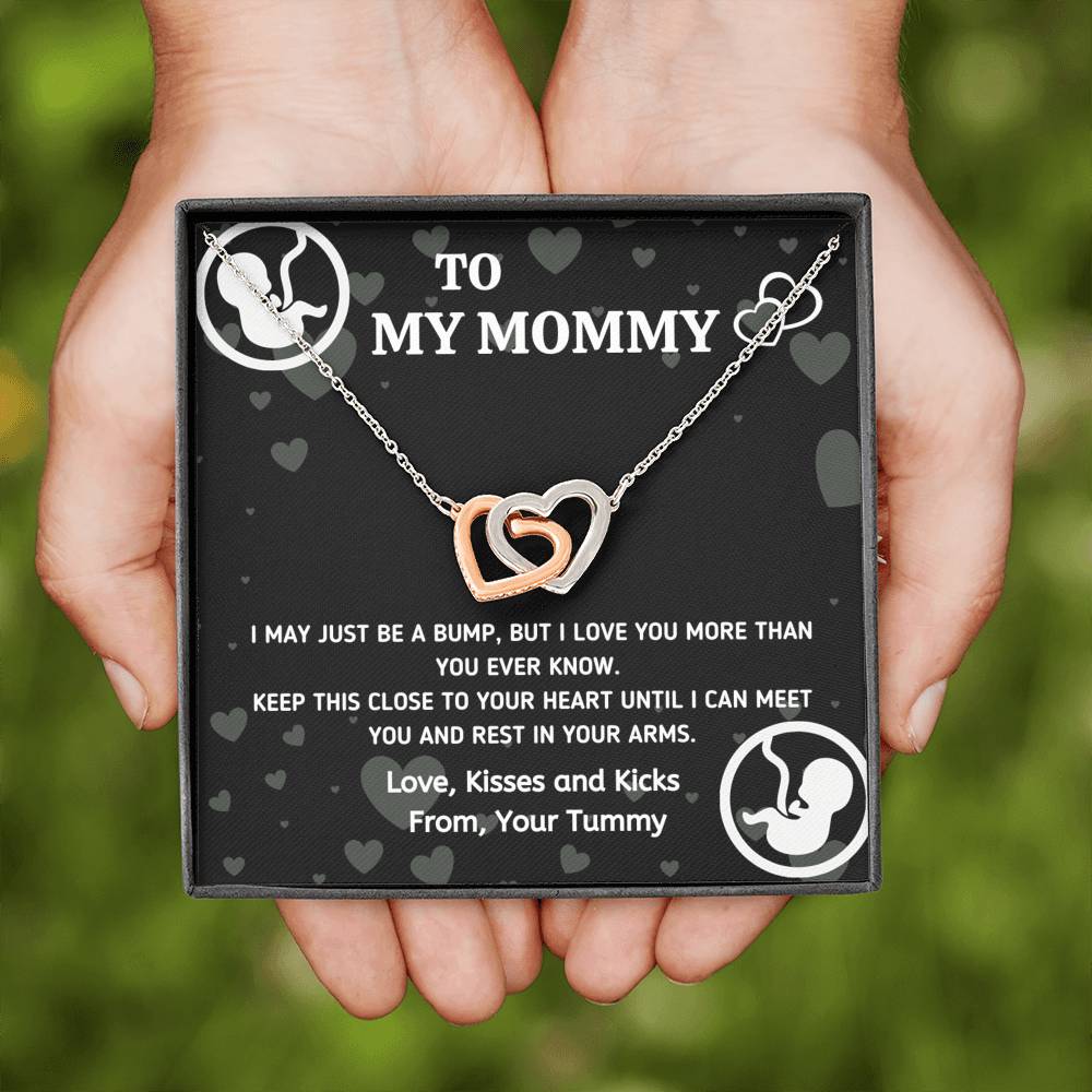 TO MY MOMMY "BABY IN TUMMY" INTERLOCKING HEARTS NECKLACE GIFT SET - ON CLOUD NINE GIFTS