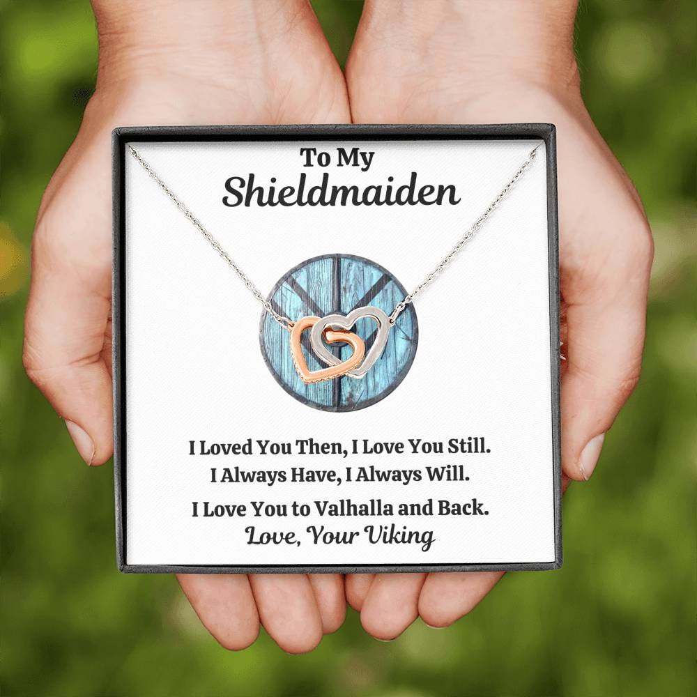TO MY SHIELDMAIDEN "ALWAYS WILL - BLUE" INTERLOCKING HEARTS NECKLACE GIFT SET - ON CLOUD NINE GIFTS