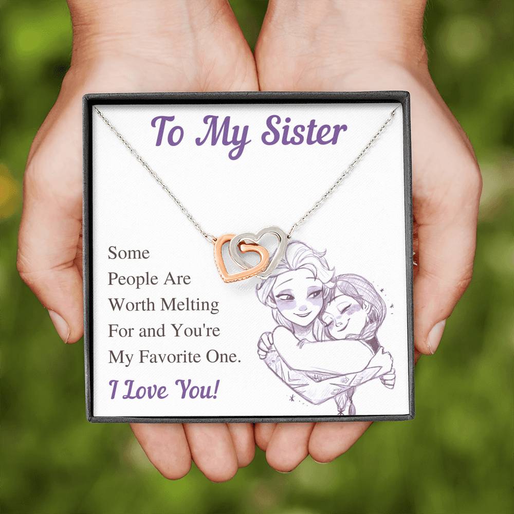 TO MY SISTER WORTH MELTING INTERLOCKING HEARTS NECKLACE GIFT SET - ON CLOUD NINE GIFTS
