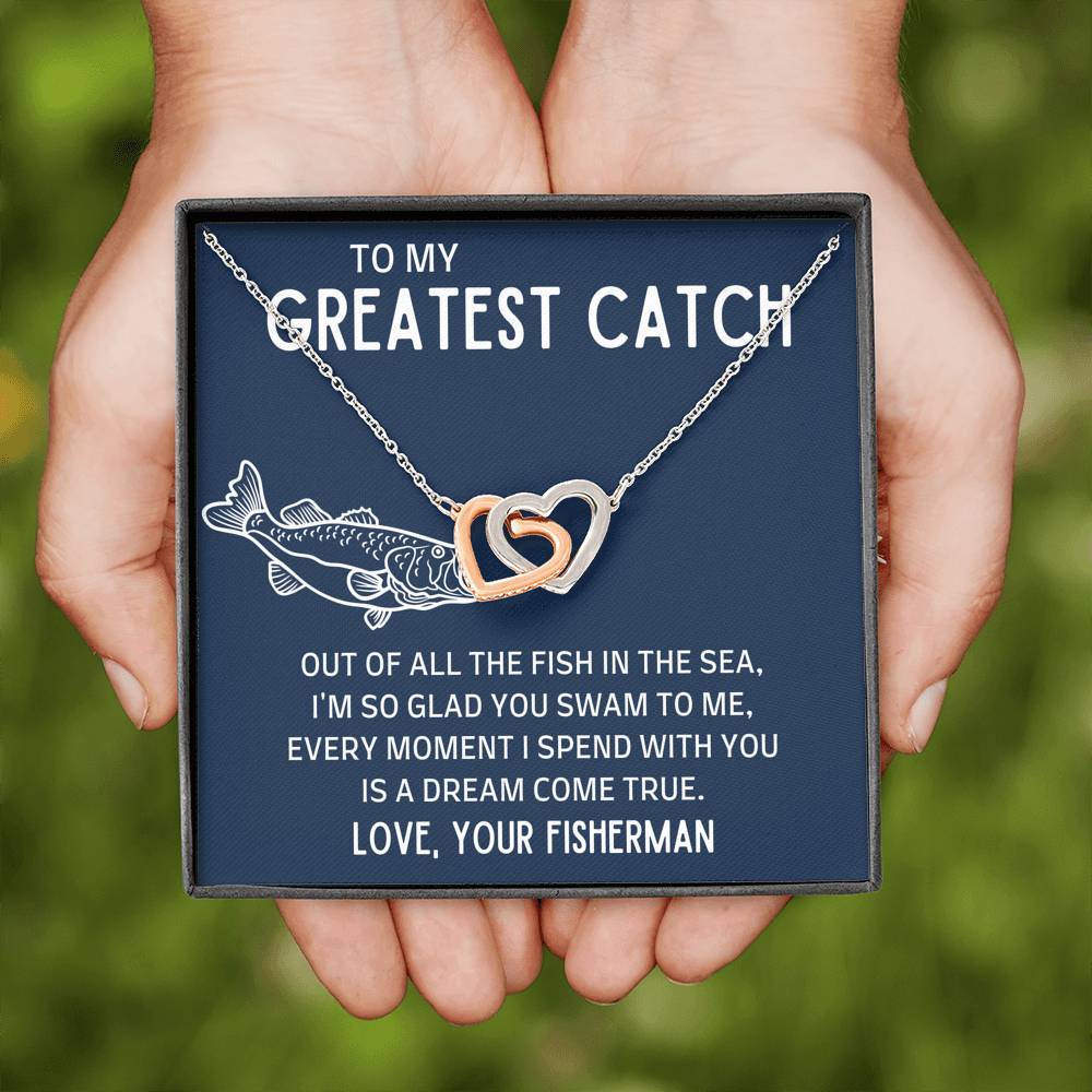 TO MY GREATEST CATCH "FISH IN THE SEA" INTERLOCKING HEARTS NECKLACE GIFT SET - ON CLOUD NINE GIFTS