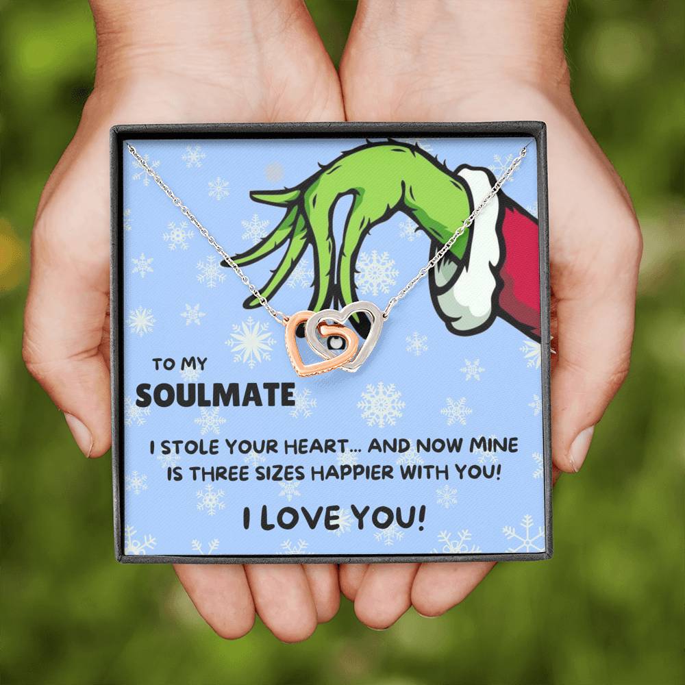 TO MY SOULMATE "THREE SIZES HAPPIER - SNOW" INTERLOCKING HEARTS NECKLACE GIFT SET - ON CLOUD NINE GIFTS