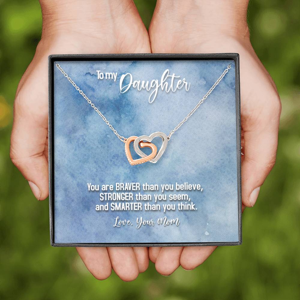 TO MY DAUGHTER "BRAVER - SO" INTERLOCKING HEARTS NECKLACE GIFT SET - ON CLOUD NINE GIFTS