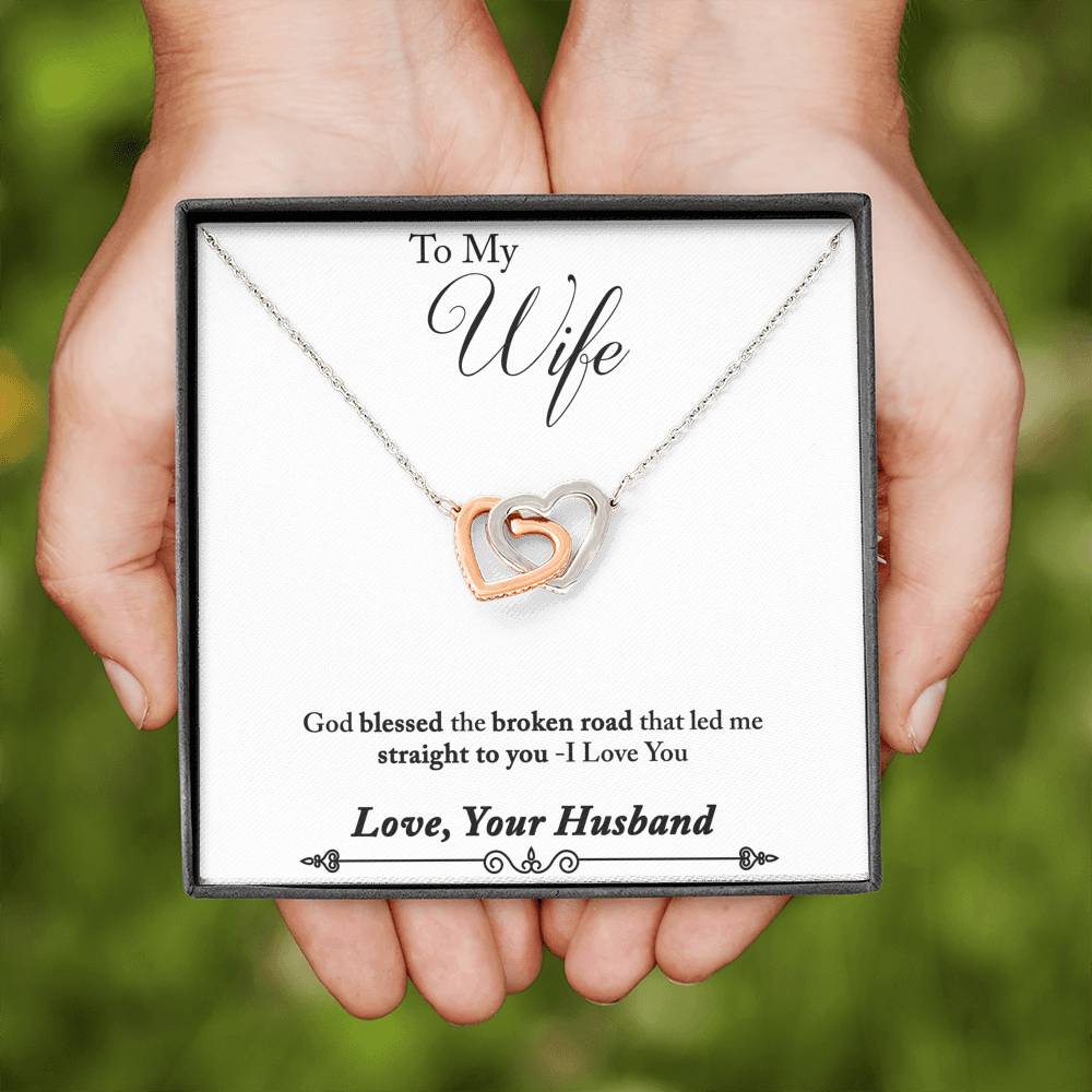 TO MY WIFE "BROKEN ROAD - SO" INTERLOCKING HEARTS NECKLACE GIFT SET - ON CLOUD NINE GIFTS