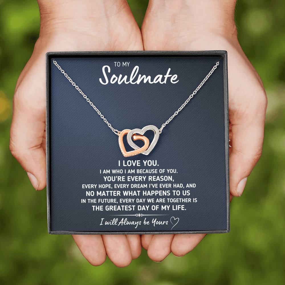 TO MY SOULMATE "GREATEST DAY" INTERLOCKING HEARTS NECKLACE GIFT SET - ON CLOUD NINE GIFTS