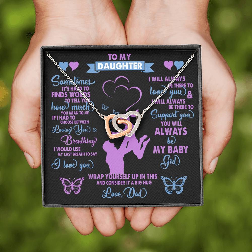 TO MY DAUGHTER FROM DAD "BREATHING" INTERLOCKING HEARTS NECKLACE GIFT SET - ON CLOUD NINE GIFTS