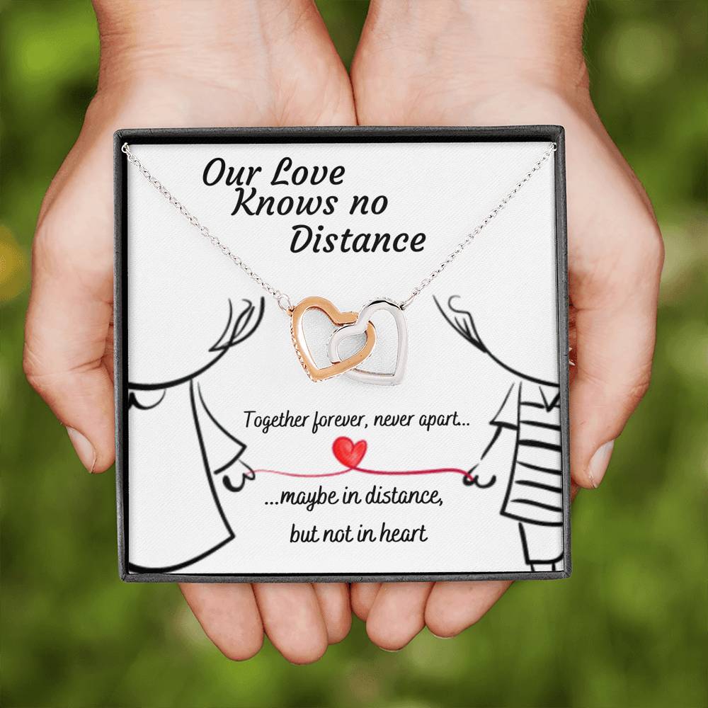 OUR LOVE KNOWS NO DISTANCE INTERLOCKING NECKLACE | MESSAGE CARD | GIFT BOX - ON CLOUD NINE GIFTS
