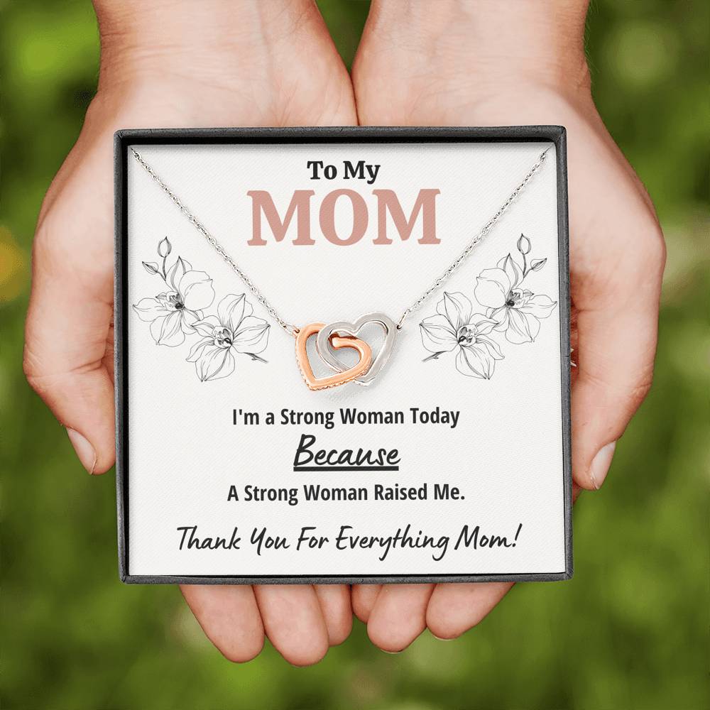 TO MY MOM "STRONG WOMAN" INTERLOCKING HEARTS NECKLACE GIFT SET - ON CLOUD NINE GIFTS