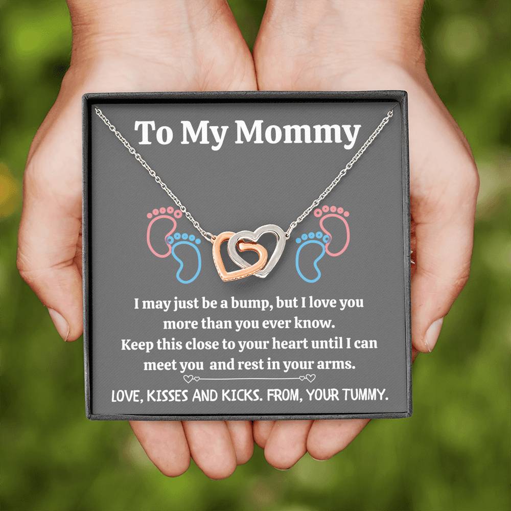 TO MY MOMMY "BABY FEET - GRAY" INTERLOCKING HEARTS NECKLACE GIFT SET - ON CLOUD NINE GIFTS