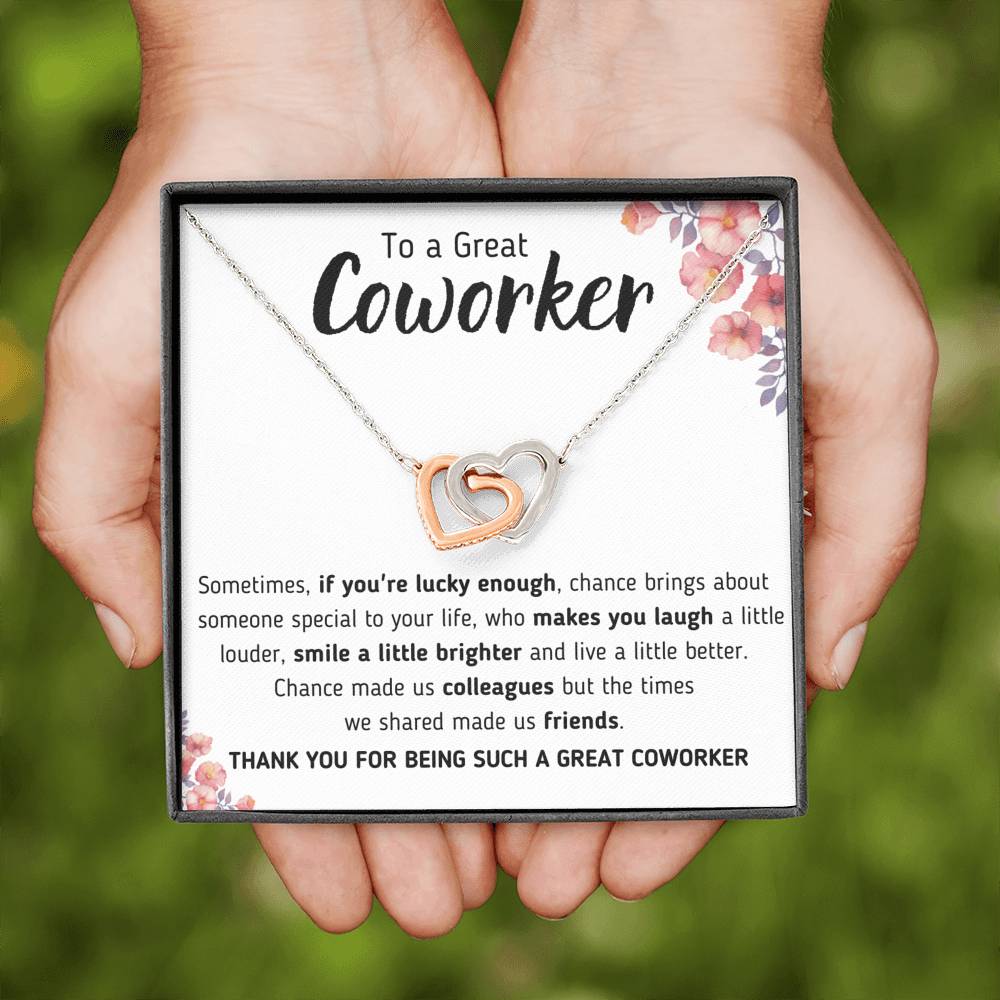 TO A GREAT COWORKER "A LITTLE BETTER" INTERLOCKING HEARTS NECKLACE GIFT SET - ON CLOUD NINE GIFTS